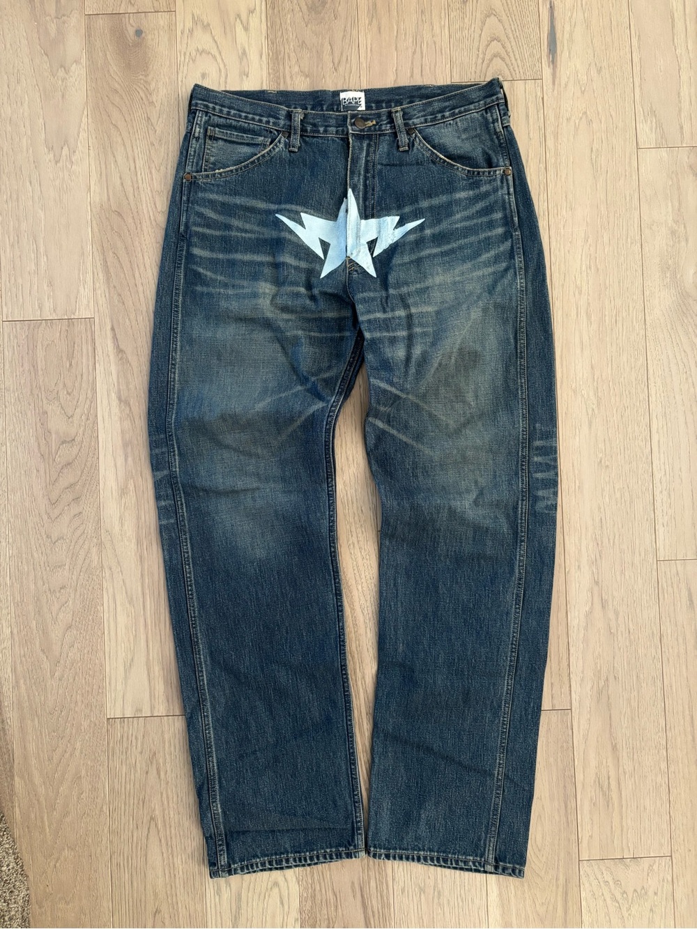 A Bathing Ape Bapesta Crotch Print Denim Jeans